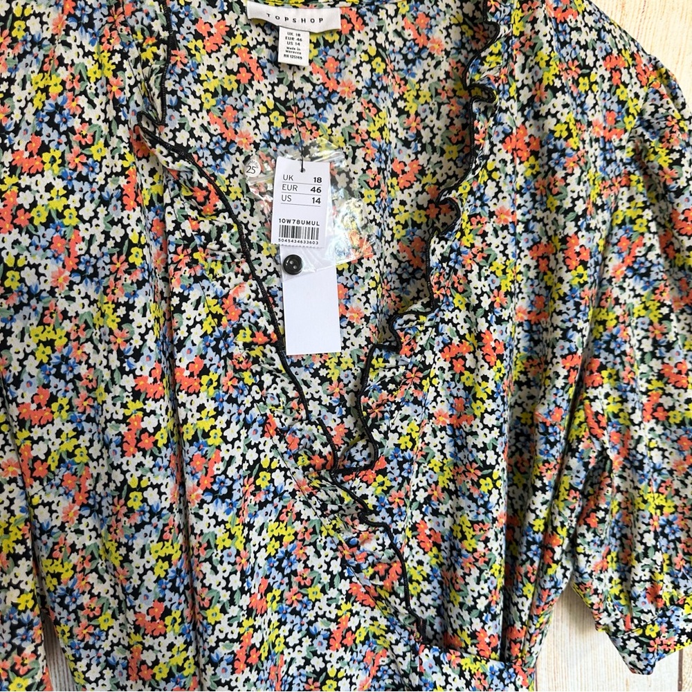 NWT Topshop Dainty Floral Midi Wrap Dress Size 14 - Picture 5 of 8